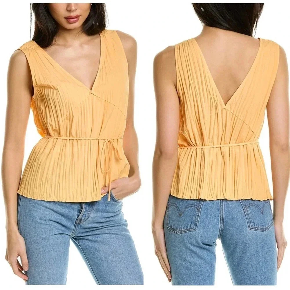 NWT Vince Crushed Double V-Neck Tank - Accordion Pleat Crepe Blouse Top
